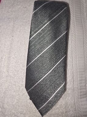 Alfani Black Tie with Silver Diagonal Stripes